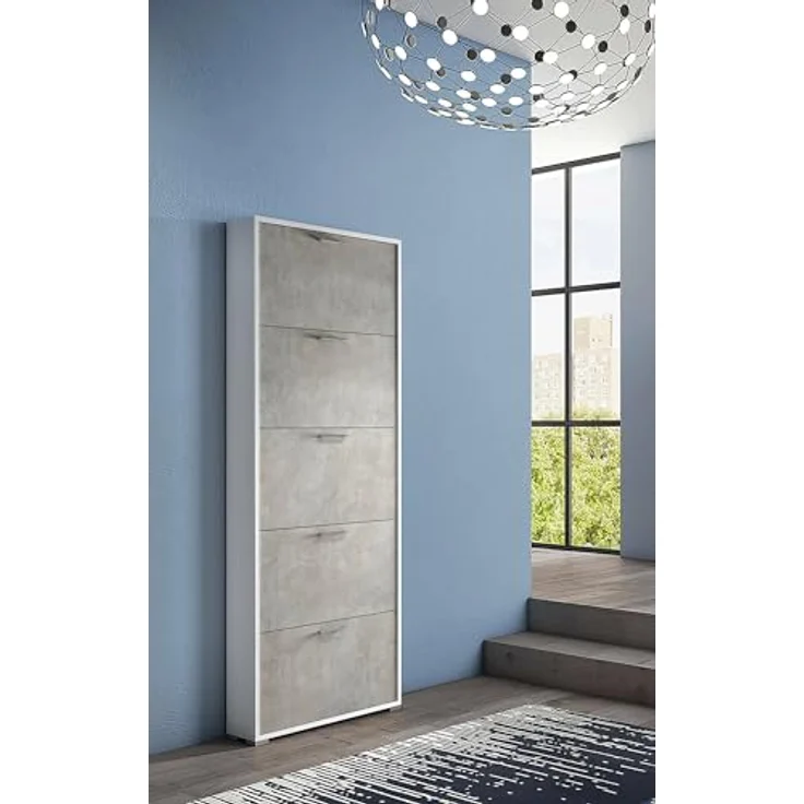 Dmora - Garderobe Manchester, Kleiderschrank im Schlafzimmer, Schrank mit 3 Türen und 3 Einlegeböden mit Kleiderstange, cm 90x52h200, Grau und Rosa – Bild 6