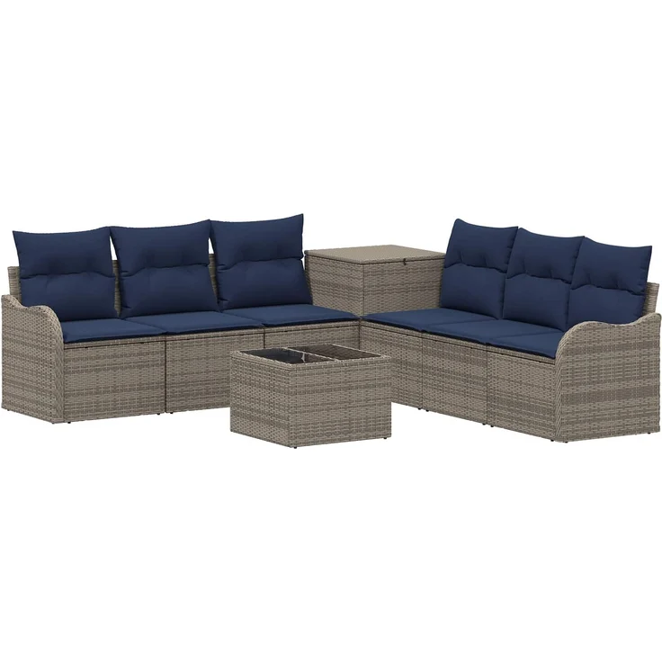 vidaXL Sofa Set 8 stk. Grau und Marineblau Polyrattan und Stahl 3448061 – Bild 2