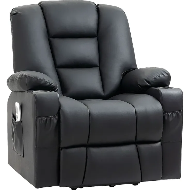 Wohnora-Relaxsessel mit Aufstehhilfe, USB, Massagefunktion, Kunstleder, bis 150 kg, 90x98x102 cm, Schwarz,H 1020cm x T 900cm x B 980cm