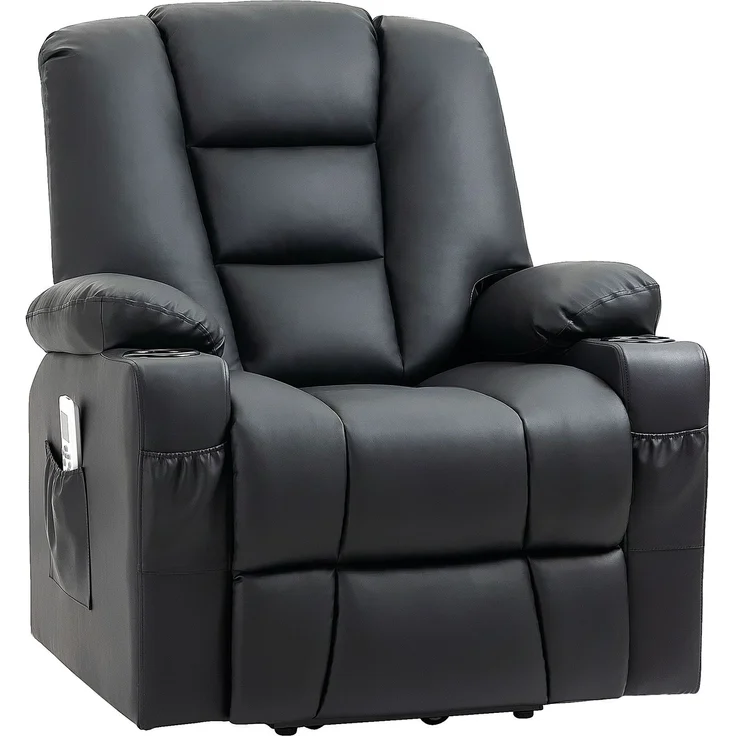 Wohnora-Relaxsessel mit Aufstehhilfe, USB, Massagefunktion, Kunstleder, bis 150 kg, 90x98x102 cm, Schwarz,H 1020cm x T 900cm x B 980cm – Bild 1
