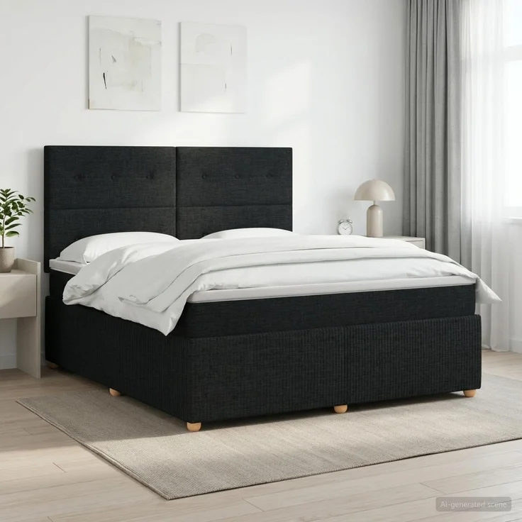 vidaXL Boxspringbett mit Matratze Schwarz 180 x 200 cm Stoff 3454454 – Bild 1