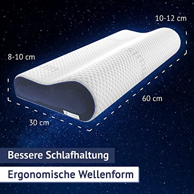 casimum Nackenstützkissen Orthopädisch mit atmungsaktivem Klimabezug, Füllung: Memory Foam, Bezug: Blau, Seitenschläfer, Rückenschläfer, ergonomisches Nackenkissen, höhenverstellbar 60x30 blauer Bezug – Bild 4