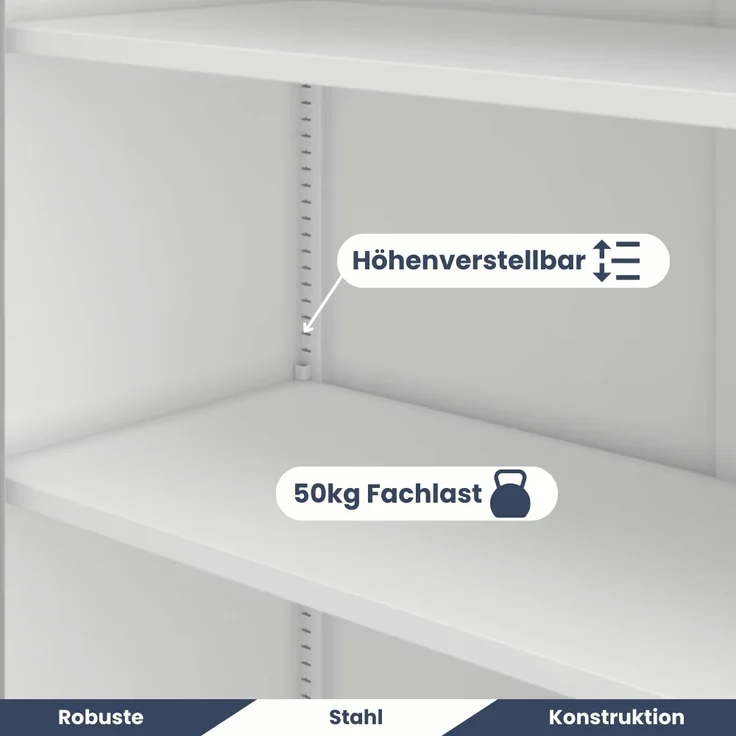 Metallschrank abschließbar KODLI - Geheimfach, 4 Ebenen | Aktenschrank Büroschrank Stahl Mehrzweckschrank Werkstatt Werkzeugschrank, 185x90x45cm Weiß – Bild 4