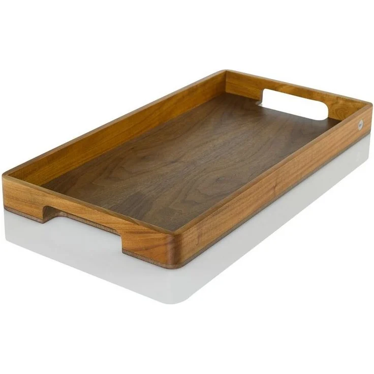 AdHoc Tablett Serviertablett Serve Smart, Akazienholz, Walnussholz, (Dekotablett rechteckig, 1-tlg), hochwertiges Frühstückstablett mit ergonomischen Griffmulden 56x30 cm – Bild 2