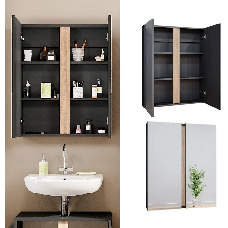 Badspiegelschrank Gloria Anthrazit 70.4 x 84 cm mit 2 Türen Vicco – Bild 2