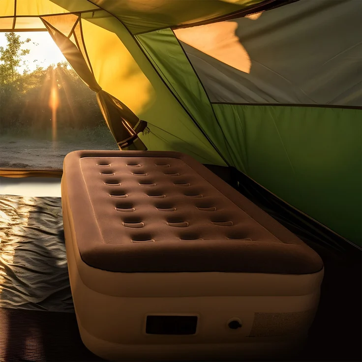 Juskys Luftmatratze Sapri M in Blau-Weiß - 1 Personen Luftbett selbstaufblasend - aufblasbare Matratze als Gästebett oder Camping - integrierter Pumpe – Bild 1