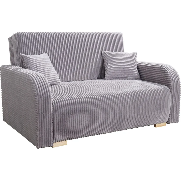Wohnero24 Lirena 2 Schlafsofa 136x95 cm mit Bettfunktion 113x195 cm – 2-Sitzer Cord Sofa ausziehbar mit Bettkasten, kleines Schlafsofa für Wohnzimmer - Hellgrau – Bild 4