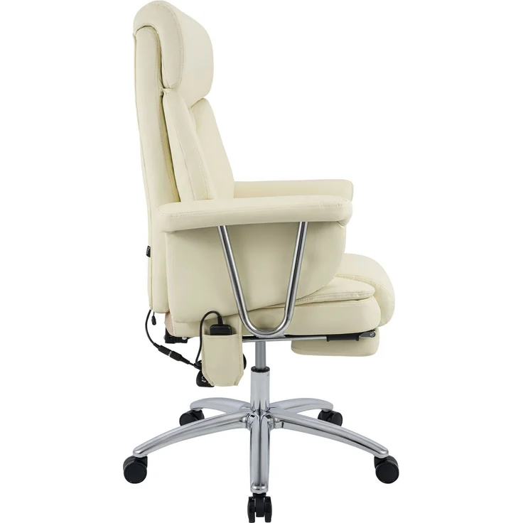 CLP Bürostuhl Dahra Echtleder Massagefunktion mit Fußablage höhenverstellbar,creme – Bild 6