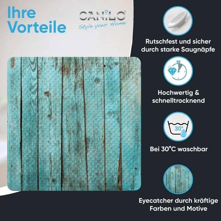 Sanilo Duschmatte, mit Motiv, rutschfest, waschbar, quadratisch, 230 extra starke Saugnäpfe, Kunststoff PVC, 53 x 53 cm, Lumber – Bild 2