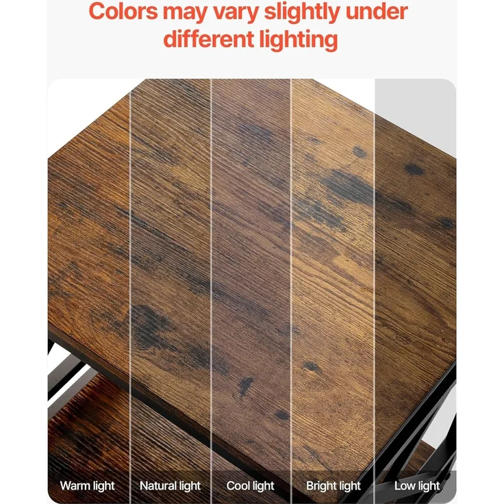 VEVOR Beistelltisch 2-stufiger Nachttisch mit Offenen Ablagefächern, Moderner Nachttisch mit X-förmigem Metallgestell, Couchtisch aus Holz für Wohnzimmer Schlafzimmer Büro, Braun Schwarz – Bild 8