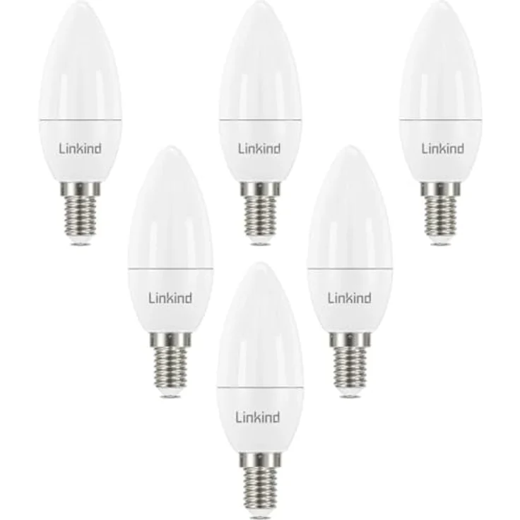 Linkind E14 LED Kerzenform Lampe, ersetzt 60 Watt, 7W LED Kerze Lampe 860Lm 5000K Tageslicht, Nicht Dimmbar C35/B35 Kerzenlicht, Energie sparen, 6 Stück kühles Weiß – Bild 2