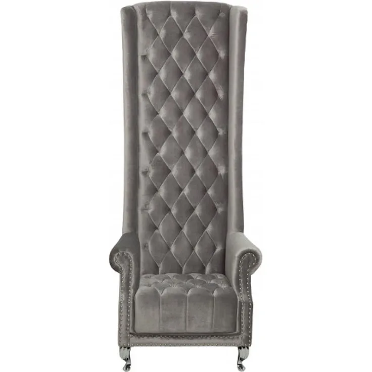 Casa Padrino Chesterfield High Back Sessel Silbergrau - Thron König Hochlehn Sessel - Modern Barock Hochlehner