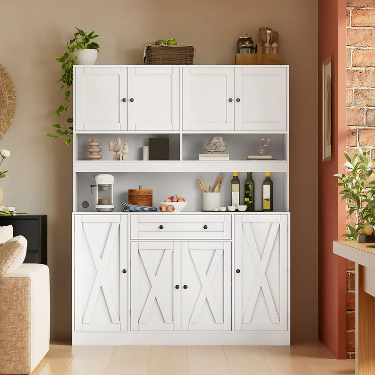 ZUBALIYA Buffetschrank 140x40x185 cm, mit verstellbaren Einlegeböden, aus MDF, Weiß – Bild 19