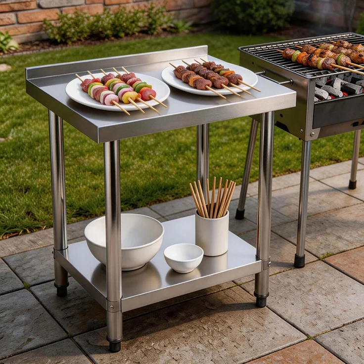 Home Nature Wohnkonzept Edelstahltisch Arbeitstisch Grilltisch Outdoor Küchentisch mit Ablagefläche, stabil bis 90 kg, 60 x 90 x 90 cm – Bild 6