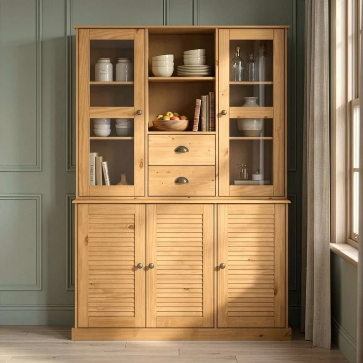 OTTO home Buffet Turia mit Glas- u. Lamellentüren, aus massivem Kiefernholz FSC®, Höhe 180 cm – Bild 1