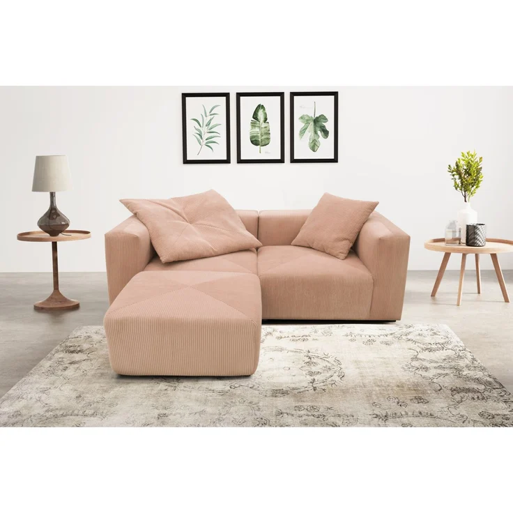 DOMO. collection Ecksofa 800011, kleine Modul-Couch in L-Form, individuell kombinierbar, Cord Sofa, Polsterecke, Eckcouch, Polstergarnitur 216 x 193 x 69 (BxTxH), rose – Bild 1