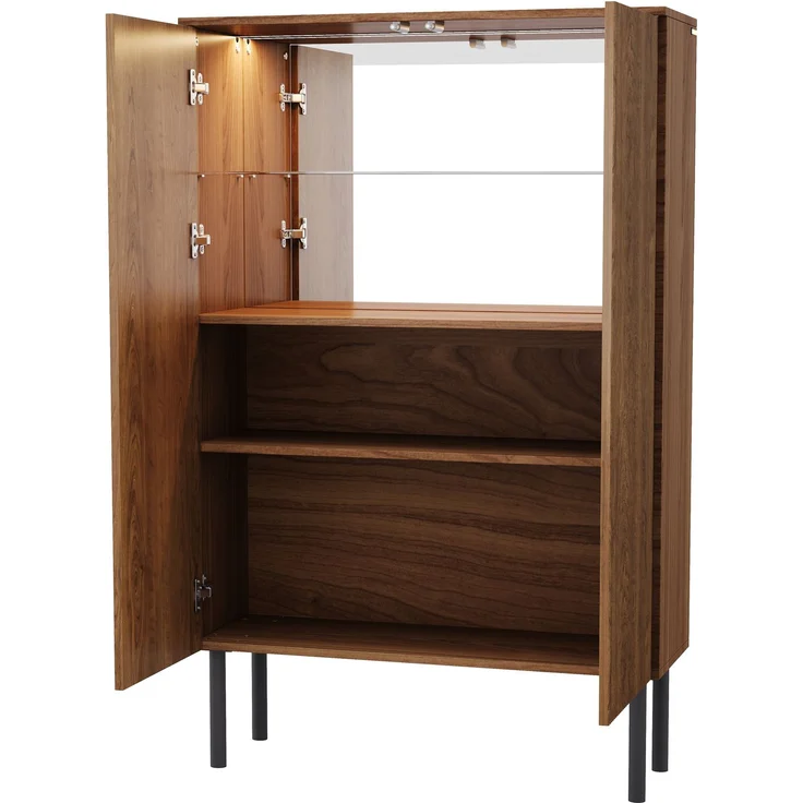 Vitrine B 80 x T 35 x H 145 cm aus MDF in Braun mit LED-Beleuchtung und Rillenfront – Bild 6