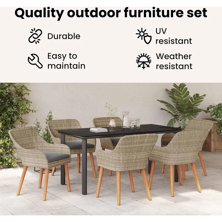 vidaXL Garten Essgruppe 7 stk. Hellgrau Poly-Rattan 3261716 – Bild 5