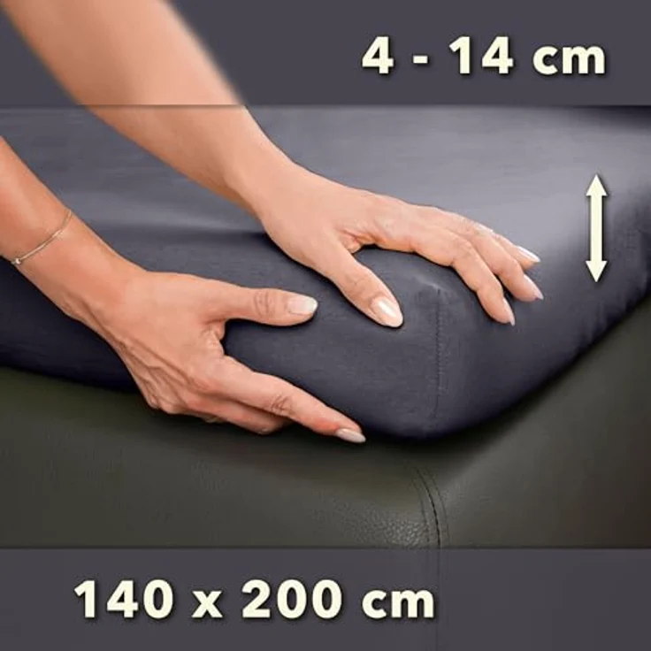 STUDIO Basic Topper Spannbettlaken 140x200 cm, 100% gekämmte Baumwolle, Oeko-TEX 100, Markenqualität, Bettlaken 140x200 Topperbezug Jersey - Grau – Bild 5