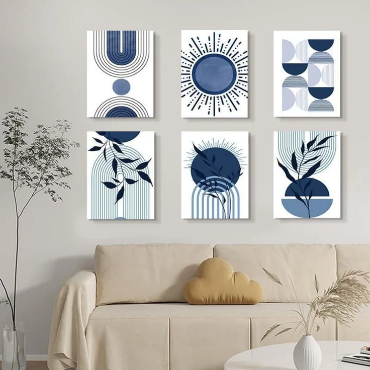 Poster 3er Boho Abstrakt Blau Pflanze Blätter Wohnzimmer L 21x30cm – Bild 6