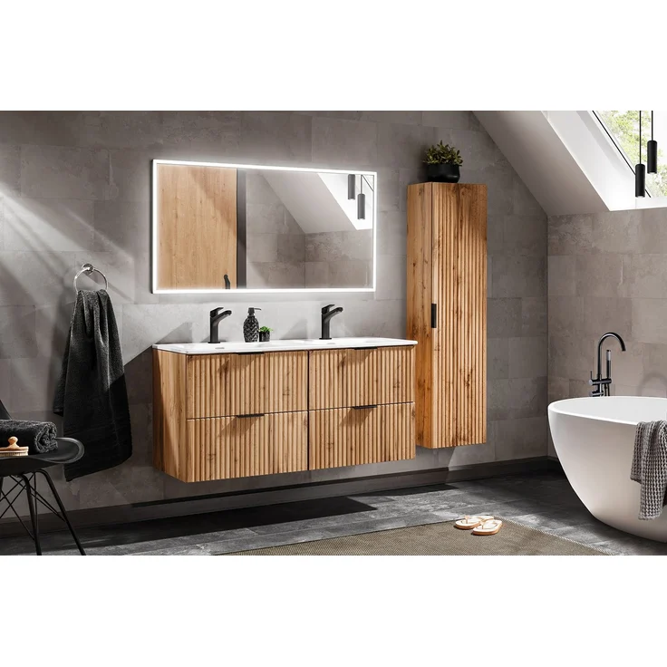 Hochschrank mit 1 Tür (140x25x35cm), Eiche Wotan – Bild 6