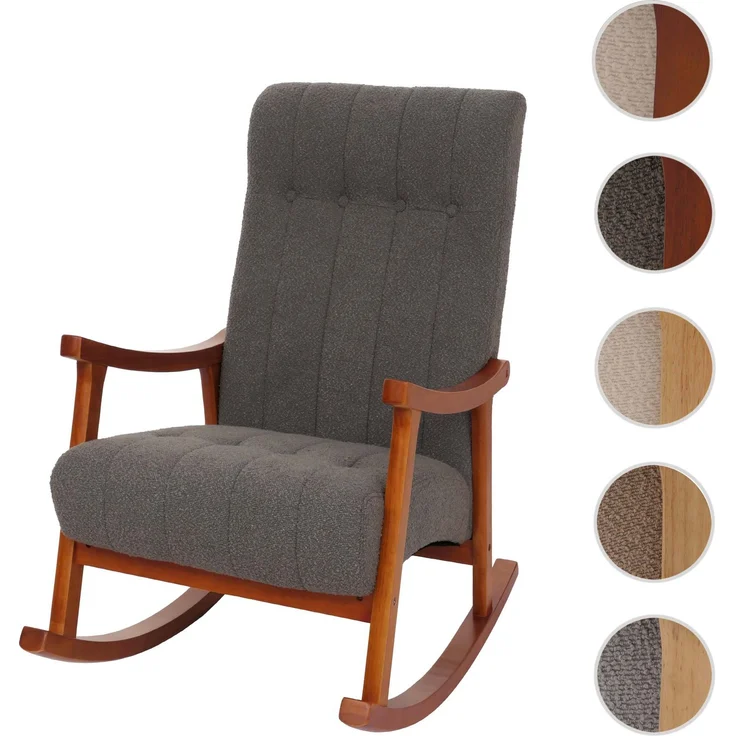 Schaukelstuhl HWC-K10, Relaxsessel, Holz FSC® Stoff/Textil Bouclé (450g/m²) ~ dunkelgrau, Gestell Walnuss-Optik – Bild 10