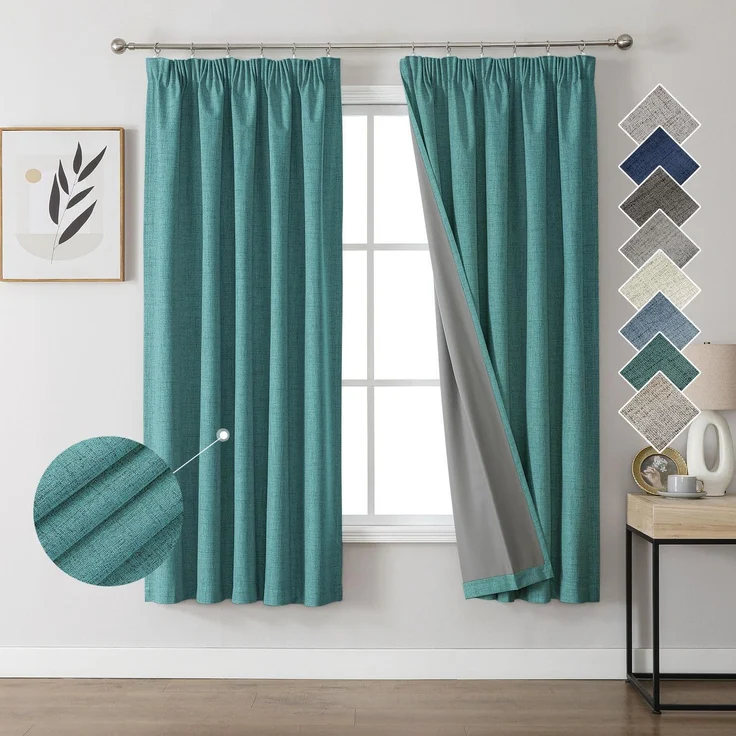 Joydeco 100% Verdunkelungsvorhänge Leinen Gardinen mit Kräuselband 2er Set H183xB132cm Grün, Thermovorhang Kälteschutz Blickdicht Schallschutz Ideal für Wohnzimmer passt zu Schienensystemen