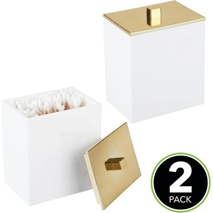 mDesign Kosmetikbehälter Wattepads Wattestäbchen Badzubehör 2er Set Weiß / Gold – Bild 3