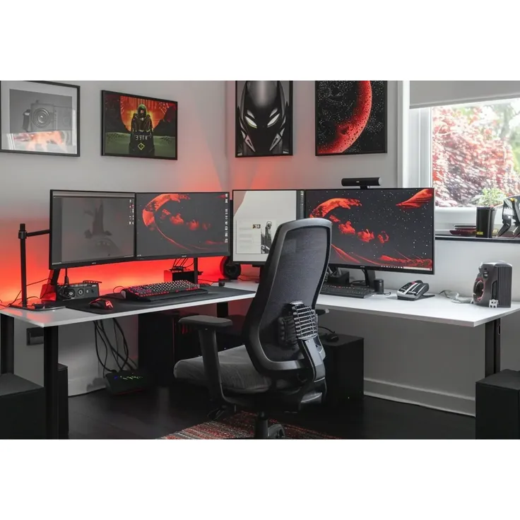 SyberDesk Gaming Eckschreibtisch V2 LED, 197 x 132 cm, RGB Gaming Tisch L-Form, USB-HUB, Kabelmanagement, L-förmiger Computertisch, (links, Weiß) – Bild 2