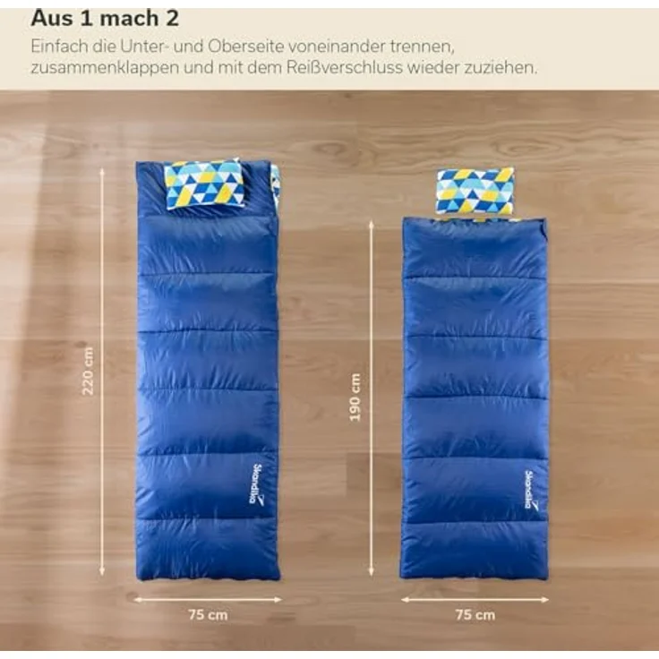 Skandika Doppelschlafsack, 3-Jahreszeiten, extra breit, 2 Kissen, Packsack, Camping Inn-/Outdoor – Bild 5