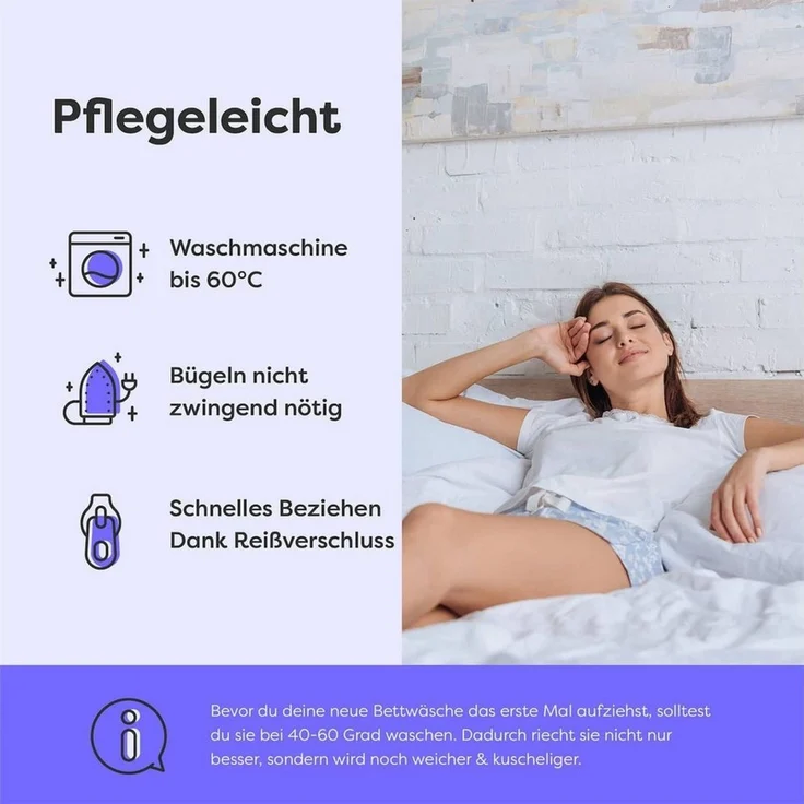 Wolkenfeld Kissenbezug Mikrofaser Kissenbezug - Allergiker Kopfkissenbezug - unfassbar weich, Größe 80x80, 40x80 und 70x90 cm I versteckter Reißverschluss – Bild 3
