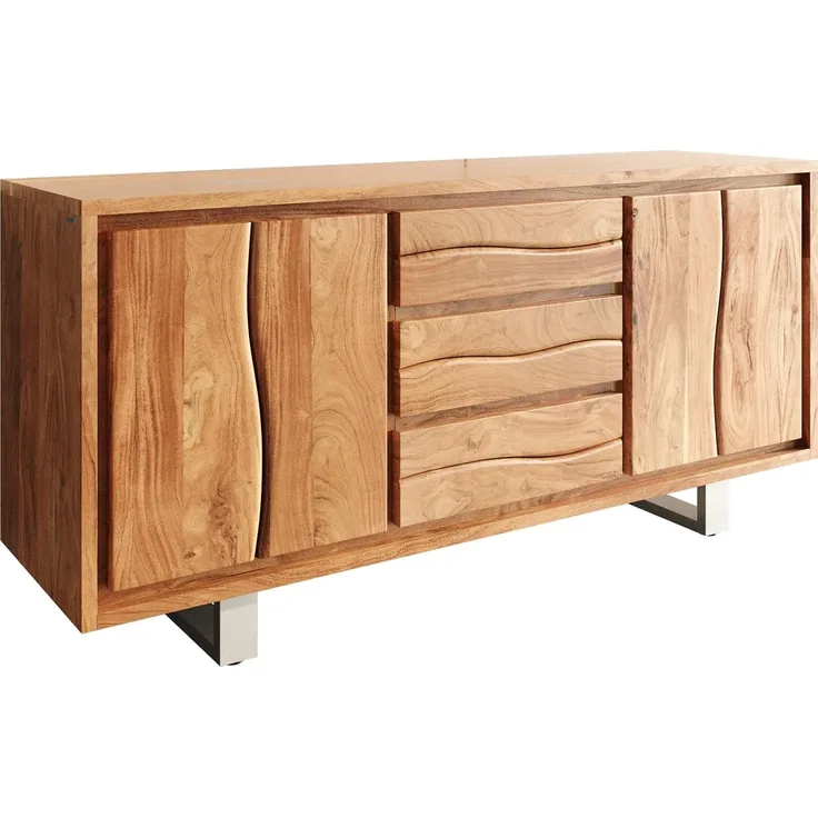 DELIFE Kommode Live-Edge 170 cm Akazie Natur 3 Schübe 4 Türen Sideboard