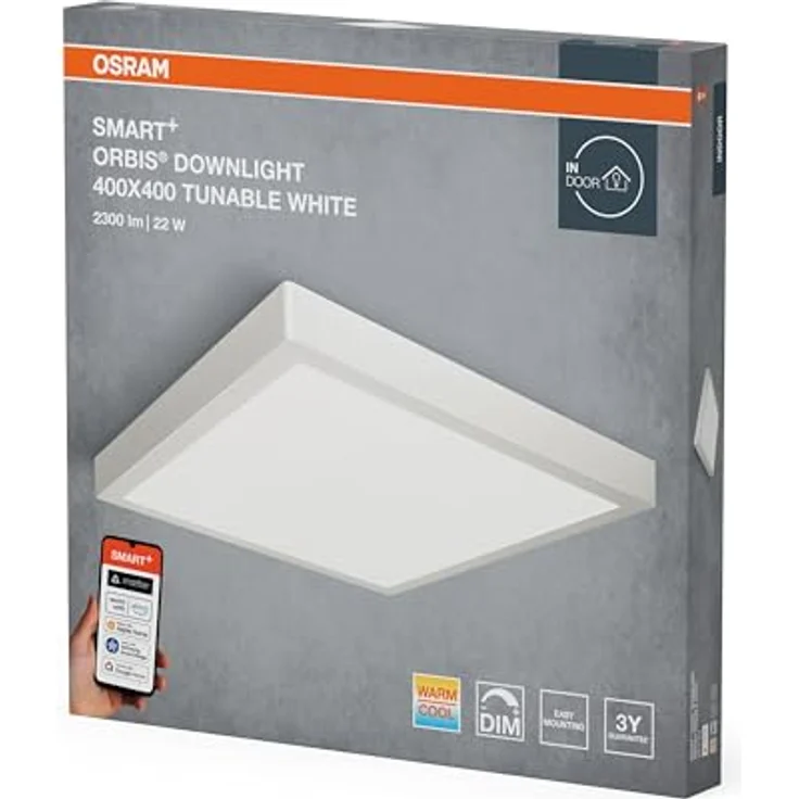 Osram SMART+ Matter Orbis LED-Downlight, eckig 400x400mm, 22W, 1800lm, Tunable White 3000–6500K, Aluminium weiß, Matter over WiFi – Bild 2