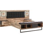 FORTE Sirius Crown Bett + Nakos mit LED Beleuchtung, Holzwerkstoff, Schwarz/Braun, 287 x 119,7 x 234,7 cm