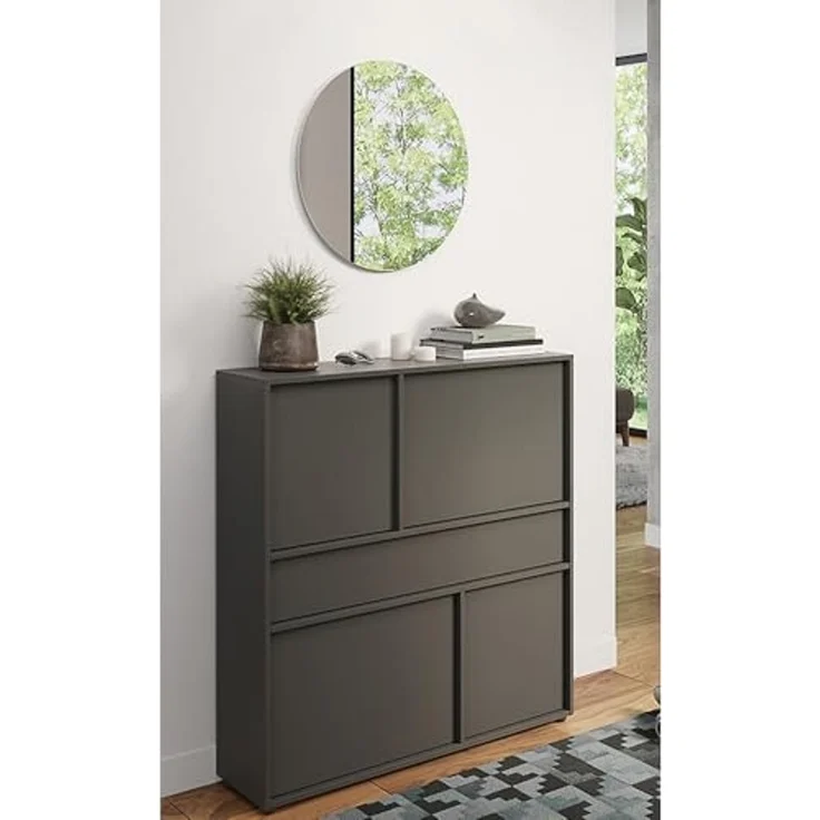 Lomadox Schuhschrank ALLOA-01 in graphit, 150 cm breit, geringe Tiefe (25cm), stehend oder hängend – Bild 5