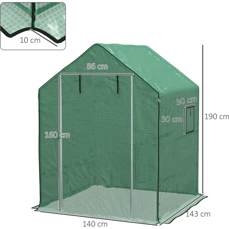 MELAYR, Ersatzabdeckung für Gartengewächshaus 140 x 143 x 190 cm mit Fenster und UV-beständiger Reißverschlusstür, Grün – Bild 5