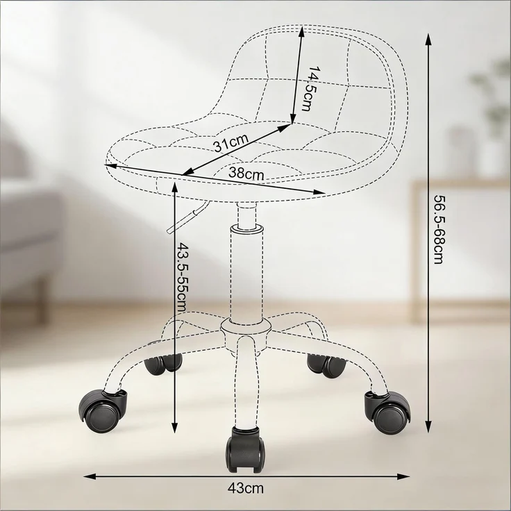 Faumrta Bürostuhl,Wohnstuhl,Bürrohocker mit Rollen,Drehbarer Computer-Schminkstuhl(nur Stühle)Foam,Metal,Velvet31cm*38cm*68cmRosa – Bild 2