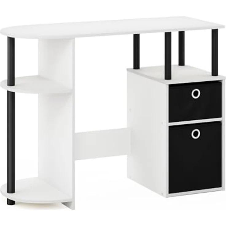 Furinno JAYA Simplistisch Computer-Schreibtisch mit Schubladen, Weiß/Schwarz/Schwarz – Bild 6