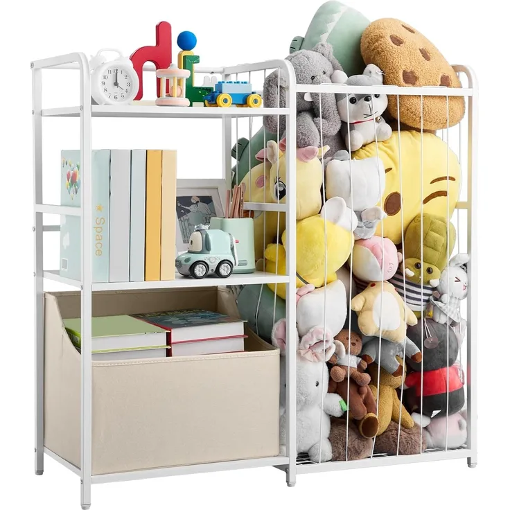 VEVOR Kinderbücherregal mit Spielzeugaufbewahrung, 2-stöckiges Bücherregal mit Stoffspielzeugtruhe, Kinderregal Kinderzimmerregal Weiß, geeignet für Wohnzimmer Eingangsbereich Kindergarten