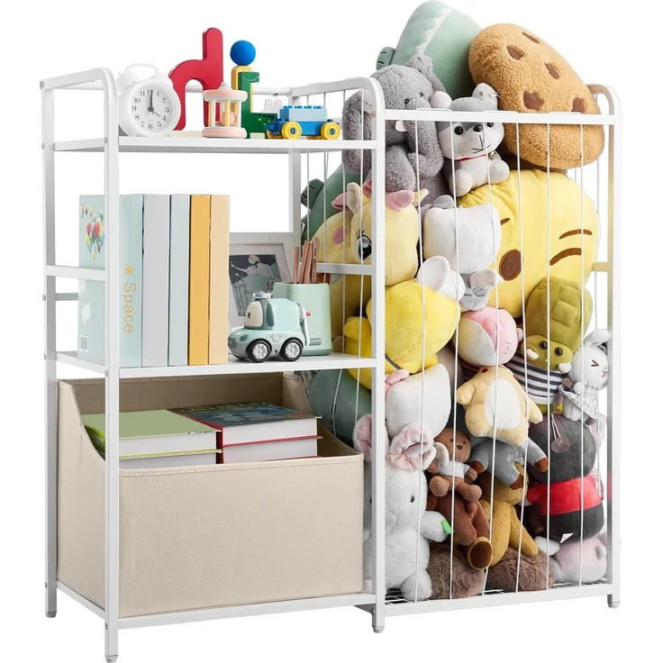 VEVOR Kinderbücherregal mit Spielzeugaufbewahrung, 2-stöckiges Bücherregal mit Stoffspielzeugtruhe, Kinderregal Kinderzimmerregal Weiß, geeignet für Wohnzimmer Eingangsbereich Kindergarten – Bild 1