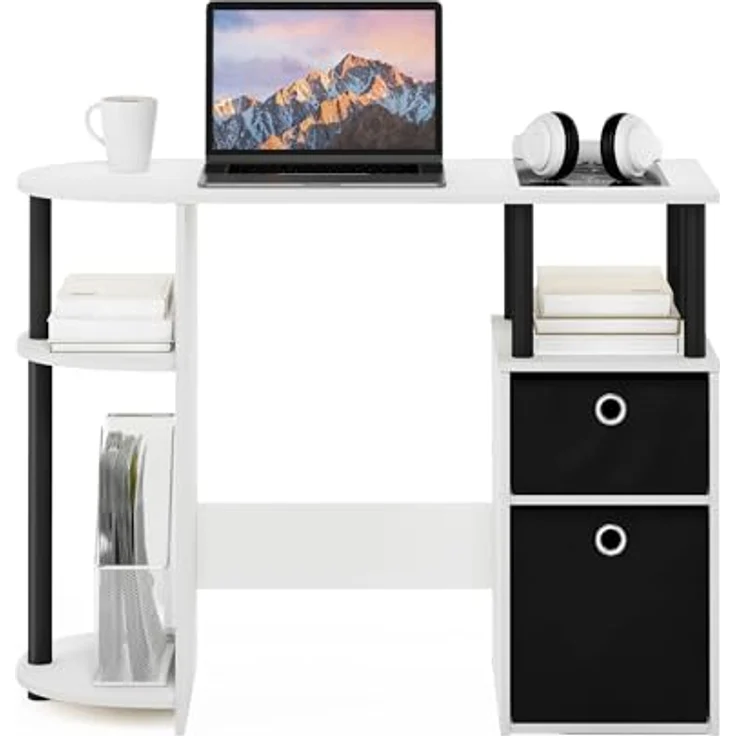 Furinno JAYA Simplistisch Computer-Schreibtisch mit Schubladen, Weiß/Schwarz/Schwarz – Bild 5