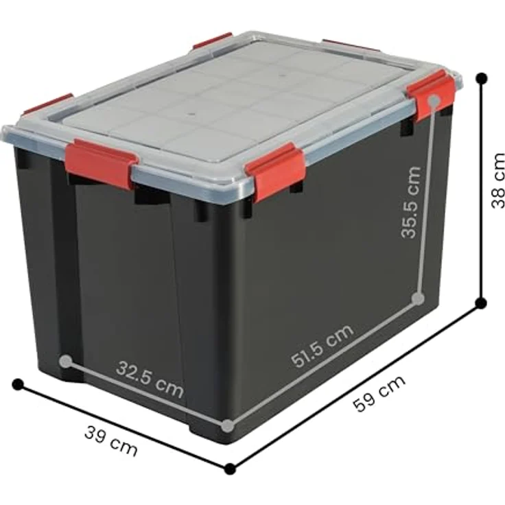 Iris Ohyama Luftdichte Kunststoff-Aufbewahrungsboxen mit Deckel, 70L, 2er-Set, Schwarz, Hermetischer wasserdichter Verschluss, Robuste Schnappverschlüsse, Stapelbar, Staubschutz, BPA-frei, AT-LD – Bild 8