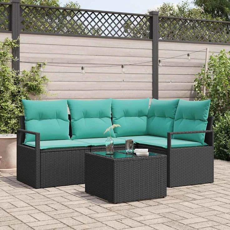 vidaXL Sofa Set 5 stk. Schwarz [Synthetisch]: Poly Rattan 3346376 – Bild 1