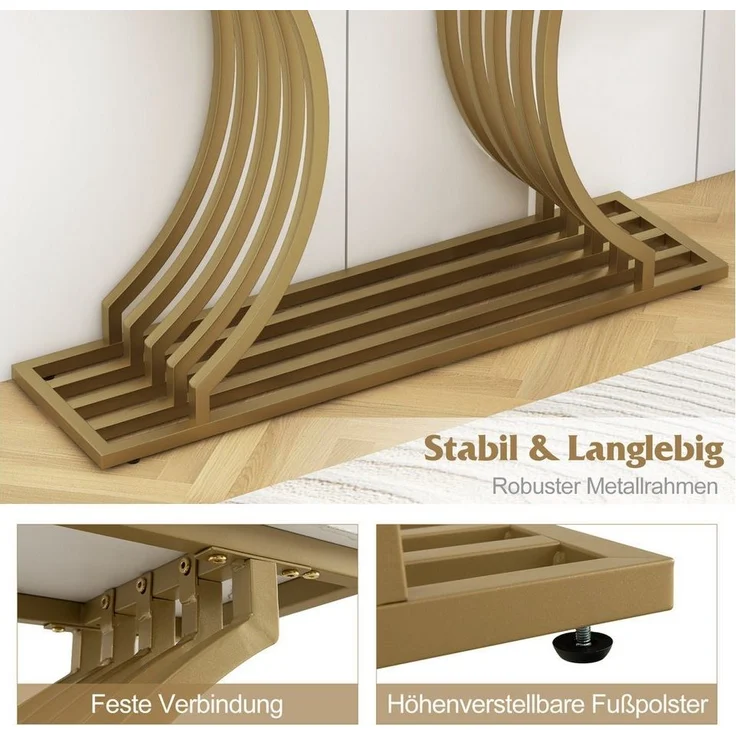 COSTWAY Konsolentisch, Gold, schmaler Flurtisch, marmor, mit Metallbeinen – Bild 3