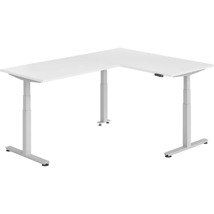 bümö Eckschreibtisch elektrisch höhenverstellbar L-Form: 160 x 220 cm in weiß, Gestell silber - Stehschreibtisch mit Memory-Steuerung, elektrischer XXL Schreibtisch für die Ecke, XDSMW-1614-W-S – Bild 1