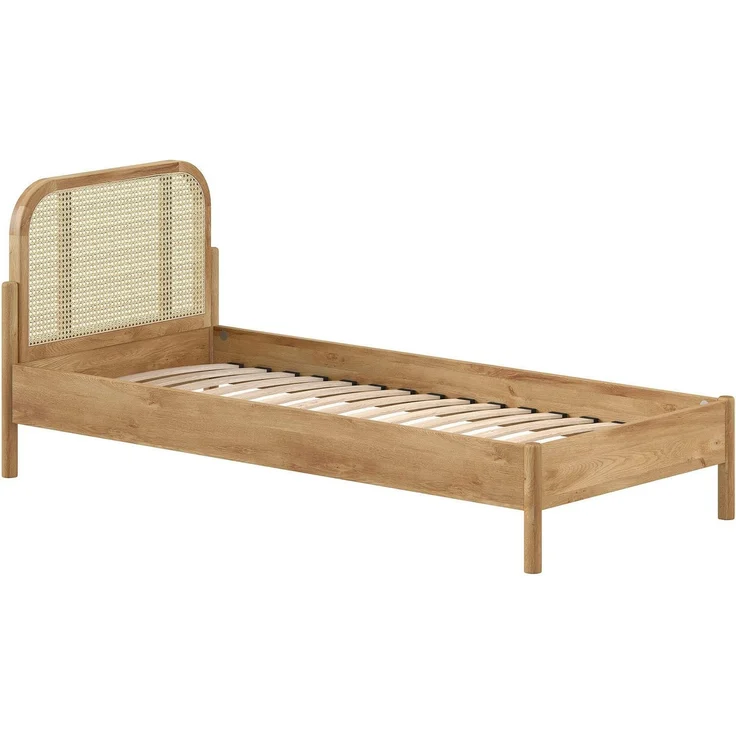 Einzelbett Olive 90 x 200 cm Eiche MDF Rattan Natur – Bild 2