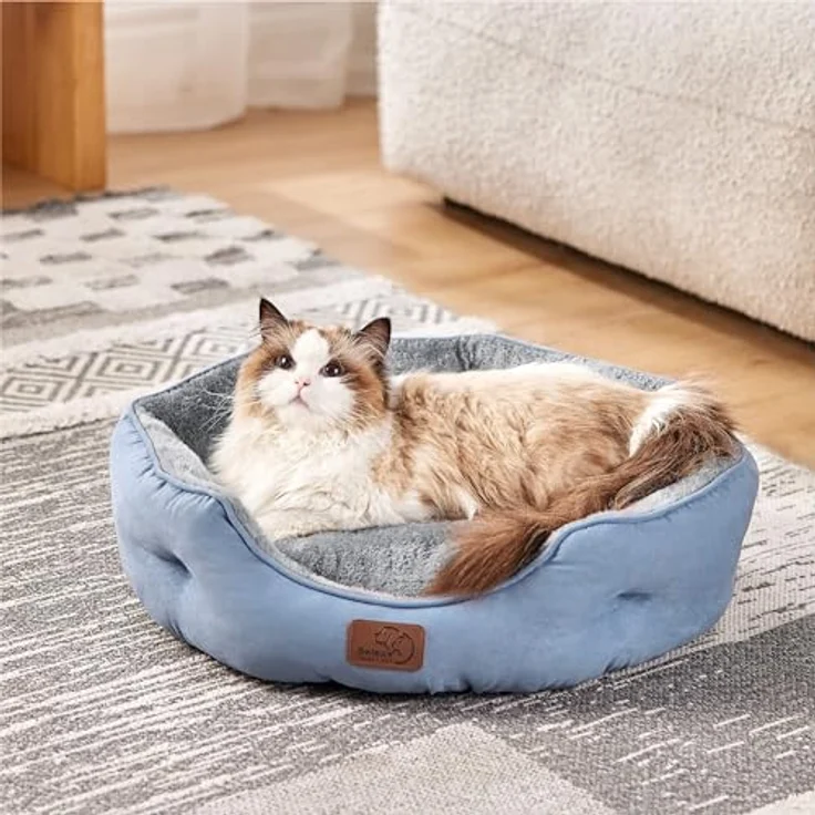 BEDSURE Katzenbett waschbar Katzen Bettchen - 51 x 48 x 15 cm Katzen Bett mit zweiseitig Innenkissen Katzenschlafplatz für Katzen oder kleine Hunde, blau – Bild 9