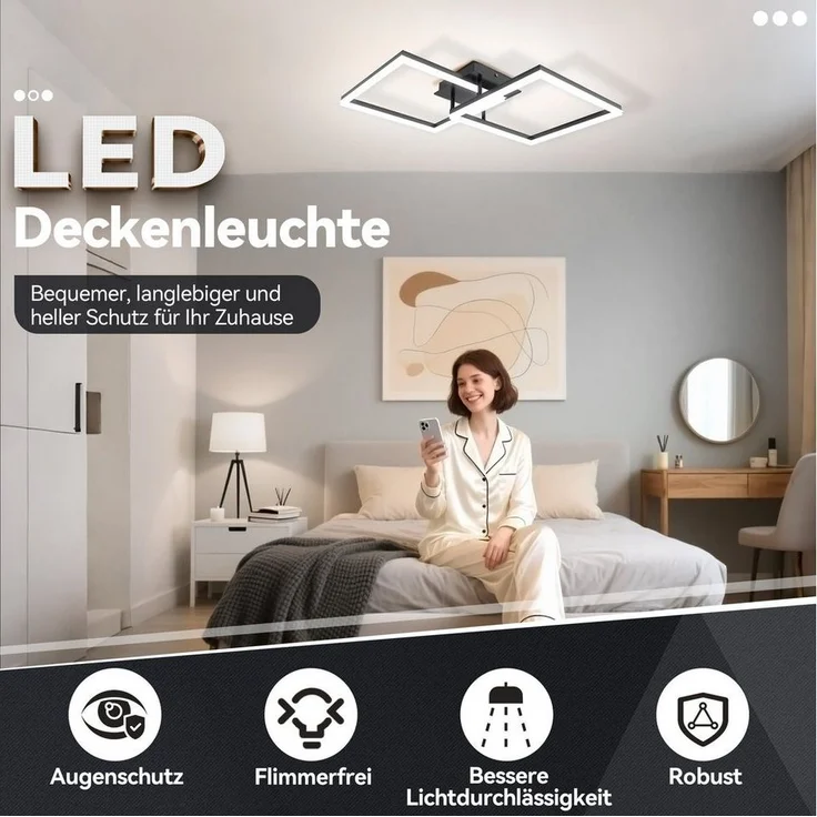 FIVMEN Deckenleuchte LED Deckenlampe Licht Lampen Badezimmer Wohnzimmerlampe Quadrat, 72W, Für Wohnzimmer Schlafzimmer Büro Arbeitszimmer und Esszimmer – Bild 2