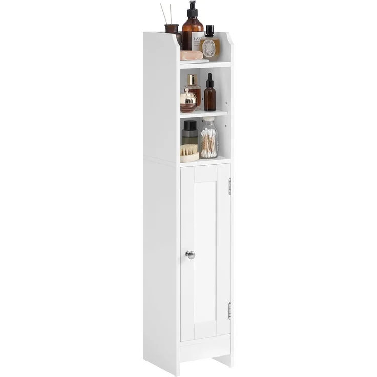 VASAGLE Badezimmerschrank klein, Badschrank schmal, stehend, mit Tür und Regal, kleiner Schrank für Toilettenpapier, Toilettenschrank, verstellbare Ablagen, 20 x 18 x 92 cm，wolkenweiß – Bild 1
