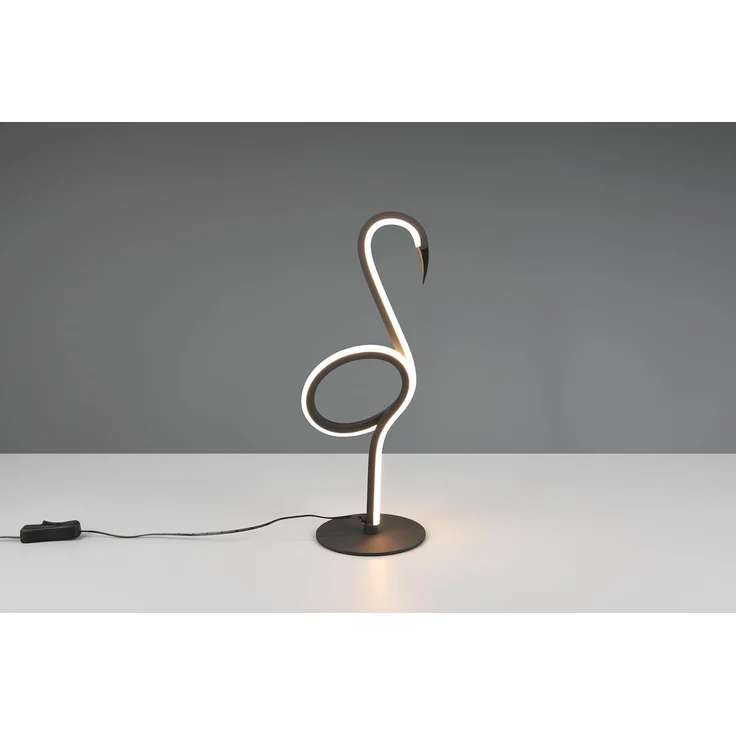 lightling LED Tischleuchte Inga, LED fest integriert, Warmweiß, mit Schnurschalter, IP20 Indoor, Flamingo-Design, schwarz matt